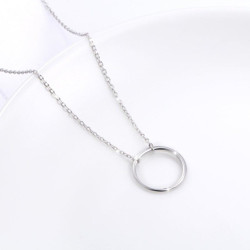 Ladytree S925 Sterling Silver Circle Necklace for Women Dainty Simple Open Circle Pendant Day Collar Style with Rolo Chain 18+2 Inch Trendy Silver Necklace - Image 5